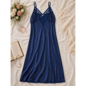 Vintage Blue Lace Nylon Slip Dress Size 34 (Small) Jolette Coquette‎ Nightgown
